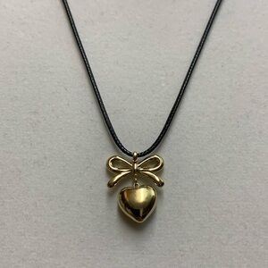 Gold Bow and Heart Necklace